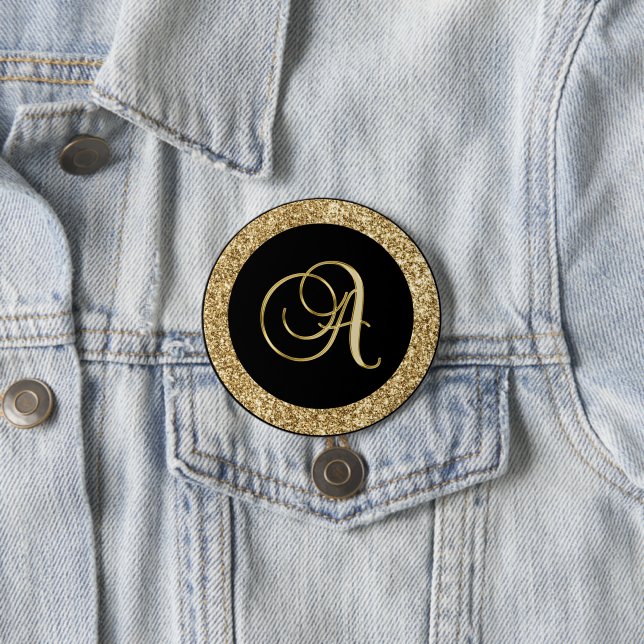 Monogram A, elegant golden script 3 Inch Round Button (In Situ)