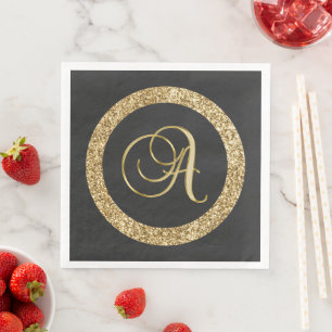 Monogram A, elegant golden script Napkin