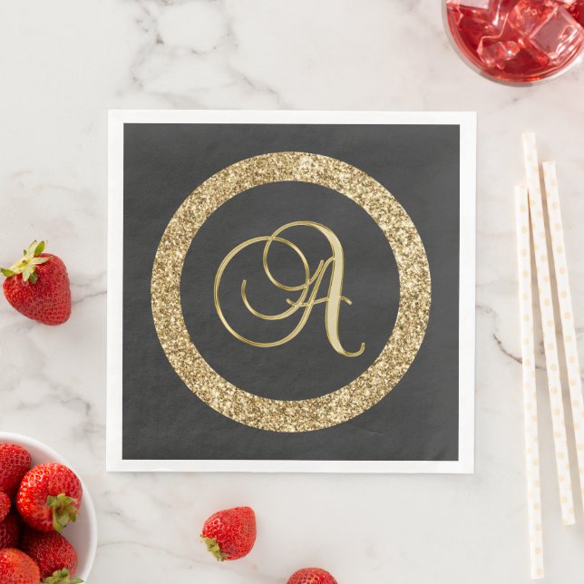Monogram A, elegant golden script Napkin (Insitu)