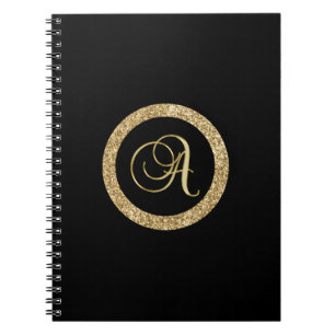 Monogram A, elegant golden script Notebook