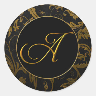 Monogram A Gold and Black Damask Wedding Seal