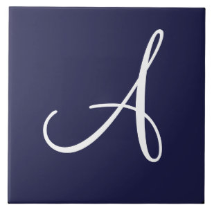 Monogram A in White on Navy Blue Tile