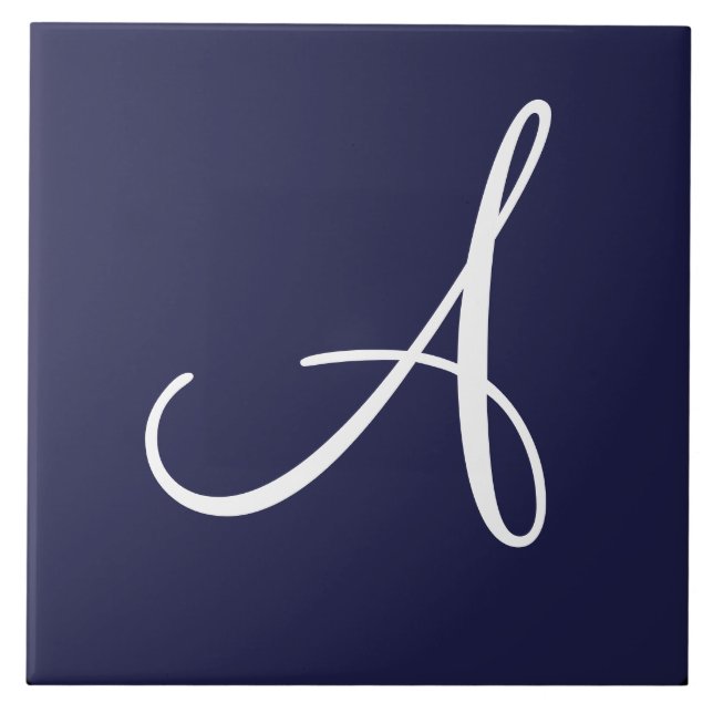 Monogram A in White on Navy Blue Tile (Front)