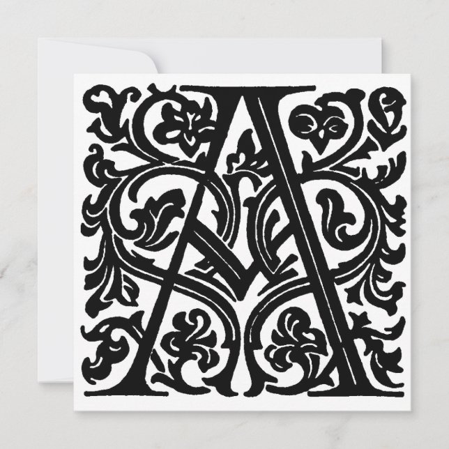Monogram A Initial Black and White Floral Pattern (Front)