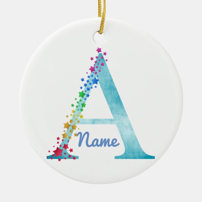 Monogram A initial lighter Rainbow Stars Ceramic Ornament (Front)