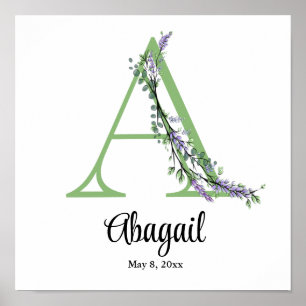 Monogram A Lavender Eucalyptus nursery  Poster