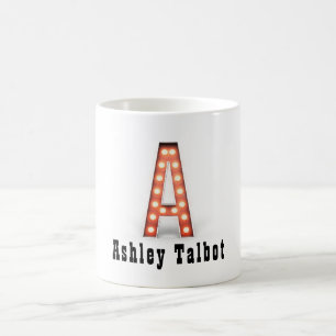 Monogram A Marquee Lights Personalized Coffee Mug