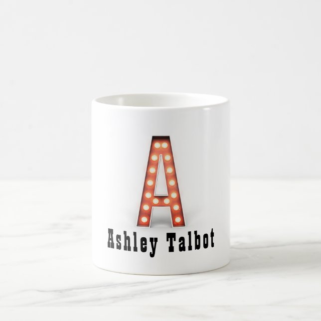 Monogram A Marquee Lights Personalized Coffee Mug (Center)