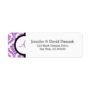 Monogram A Purple Damask Address Labels