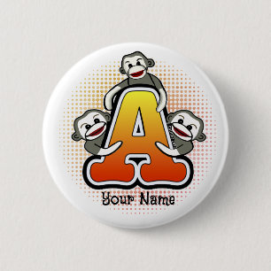 Monogram A Sock Monkey   2 Inch Round Button
