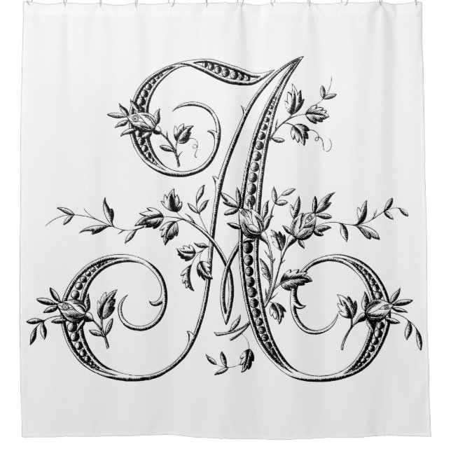 Monogram A Vintage French Rosebud Letter in Black (Front)