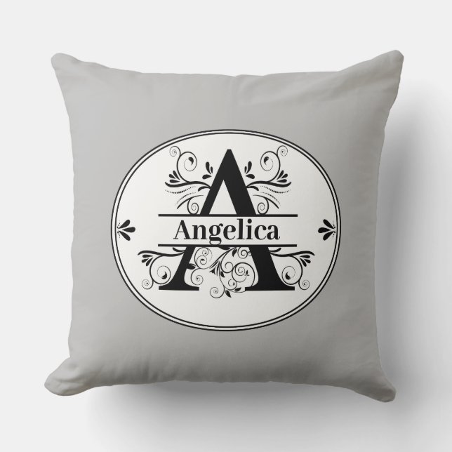 Monogram A with full name and colour Throw Pillow (Front)