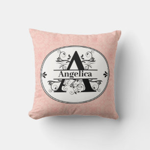Monogram A with pink pattern background Throw Pillow