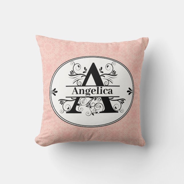Monogram A with pink pattern background Throw Pillow (Front)