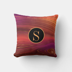 Monogram Abstract Art Orange Red Gold Pattern Throw Pillow