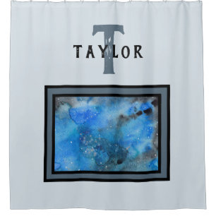 Monogram Abstract Blue Black Watercolor Fine Art