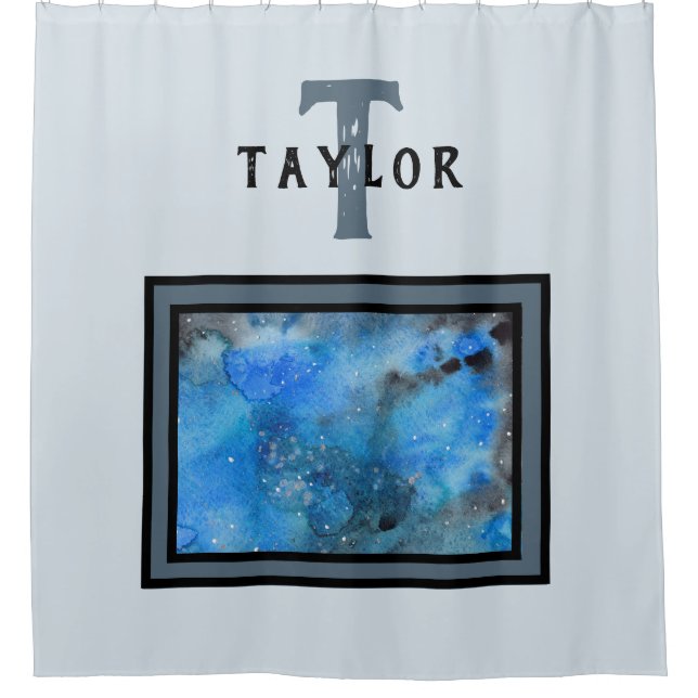 Monogram Abstract Blue Black Watercolor Fine Art (Front)