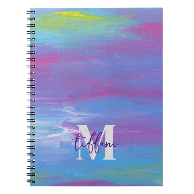 Monogram Abstract Blue Green Purple White Notebook (Front)