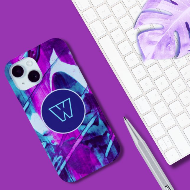 Monogram Abstract Blue Pink Brush Strokes Case-Mate iPhone Case (Tech Gift for Hobby and Professional Artists)