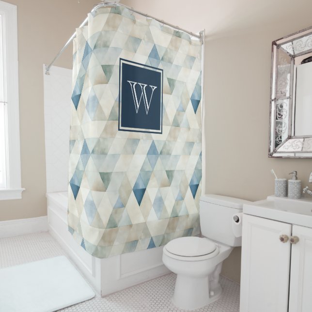 Monogram Abstract Blue Tranquil Beach Pattern Show (In Situ)