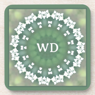Monogram Abstract Floral Elegant Spring Green Coaster