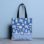 Monogram Abstract Geometric Bird Floral Blue Tote Bag<br><div class="desc">Monogram Abstract Geometric Bird Floral Blue Girly Chic Tote Bag features a stylish modern abstract blue and white groovy geometric, retro matisse floral with rainbows and birds in blue and white with your custom personalized monogram below. Perfect for birthday, Mother's Day, Christmas gifts, celebrations and more. Created by Evco Studio...</div>