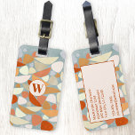 Monogram Abstract Modern Geometric Luggage Tag<br><div class="desc">Abstract modern geometric art in blush pink,  orange and duck egg blue.  Organic shapes are scattered over the surface of this textured painting.
Customize with your own initial on the front and details on the back.</div>
