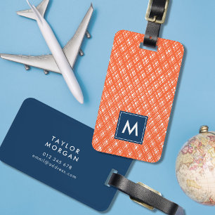 Monogram Abstract Orange Line Strokes Pattern Luggage Tag