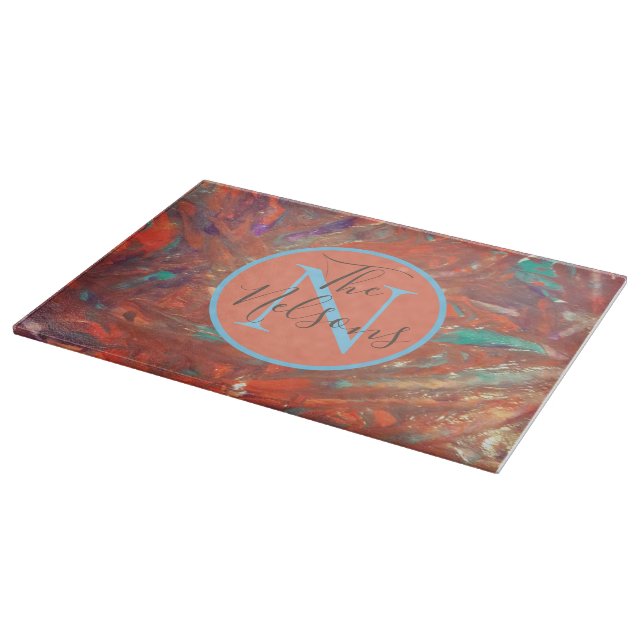 Monogram Abstract Painting  Family Name Cutting Board (Corner)
