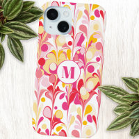 Monogram Abstract Pattern Pink Marble Retro