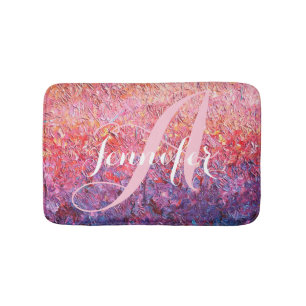 Monogram Abstract Pink purple name initial Bath Mat