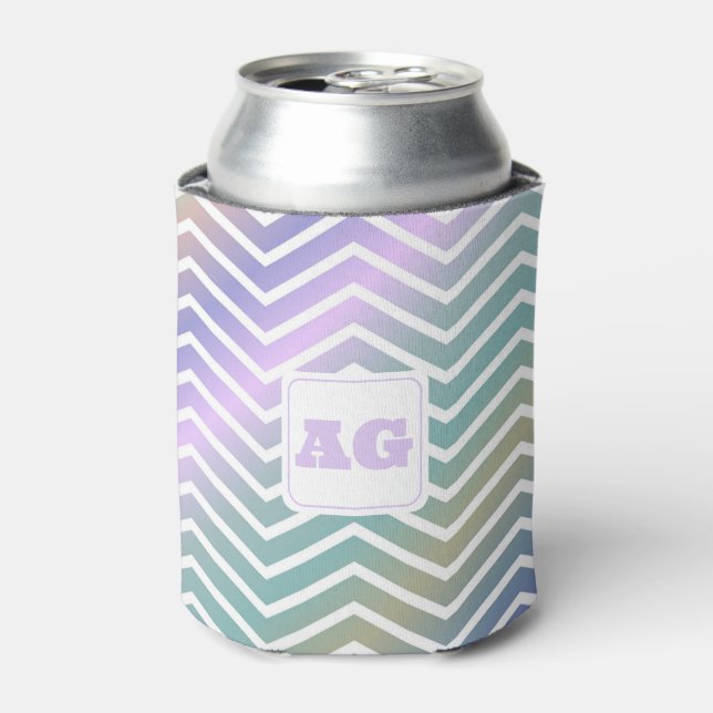 Monogram abstract rainbow chevron modern Sew Bag Can Cooler (Can Front)