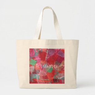 Monogram abstract red pink girly pattern large tote bag