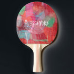 Monogram abstract red pink girly pretty  ping pong paddle<br><div class="desc">Girly pretty cool ping pong paddle with abstract design pattern inspired from my unique contemporary textile embroidery .Colourful, vibrant vivid bright bold colour scheme, nuances of red, pink, green, blue, grey. For you or as a creative original thoughtful and useful gift for her.It can be personalize customize with a name...</div>