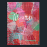 Monogram abstract red pink pattern girly  notebook<br><div class="desc">Feminine girly pretty trendy notebook with abstract design pattern inspired from my unique contemporary textile embroidery .Colourful, vibrant vivid bright bold colour scheme, nuances of red, pink, green, blue, grey, Cool notebook for you or as a creative original thoughtful and useful gift for her.It can be personalize customize with a...</div>