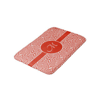 Monogram Abstract Red Roses Pattern Bath Mat