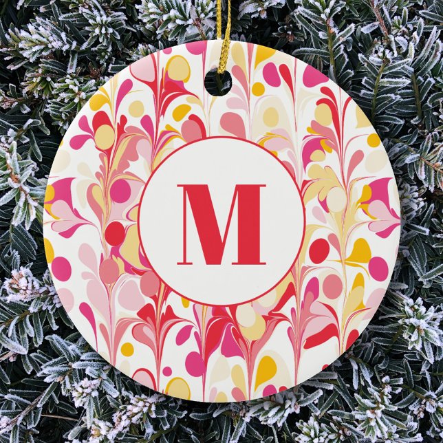 Monogram Abstract Retro Marble Pattern Ceramic Ornament (Retro marble pattern monogram initial personalized ceramic ornament)