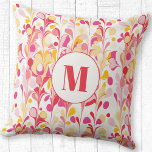 Monogram Abstract Retro Marble Pattern Throw Pillow<br><div class="desc">Fun modern abstract marbled pattern in pink,  orange and yellow.  Original art by Nic Squirrell. Change the monogram initial to personalize.</div>