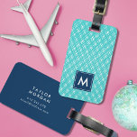 Monogram Abstract Turquoise Line Strokes Pattern Luggage Tag<br><div class="desc">Travel in style with this monogram luggage tag featuring an abstract turquoise line strokes pattern with a blue centre on the front and a matching blue back side. Personalize it by replacing the placeholder text. For more options such as to change the font and it's size/colour or the spacing between...</div>