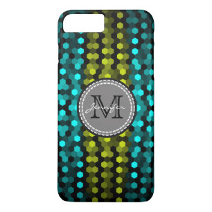Monogram Acid green & Aqua Hexagons Mosaic Pattern Case-Mate iPhone Case
