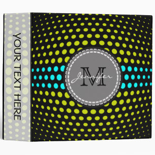 Monogram Acid green & Aqua Polka Dots Pattern Binder
