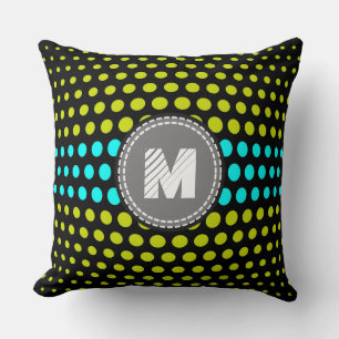 Monogram Acid green & Aqua Polka Dots Pattern Throw Pillow