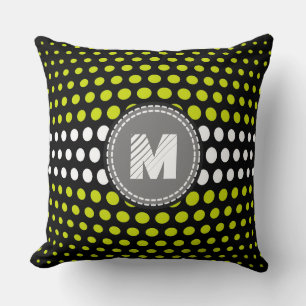 Monogram Acid green & White Polka Dots Pattern Throw Pillow