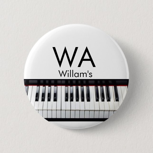 Monogram add initial letter name text piano music  2 inch round button (Front)