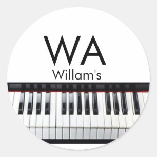 Monogram add initial letter name text piano music  classic round sticker