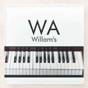Monogram add initial letter name text piano music  glass coaster
