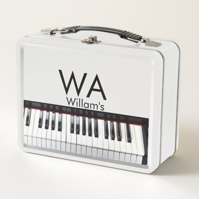 Monogram add initial letter name text piano music  metal lunch box (Front)