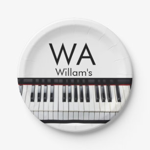 Monogram add initial letter name text piano music  paper plate