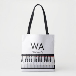 Monogram add initial letter name text piano music tote bag