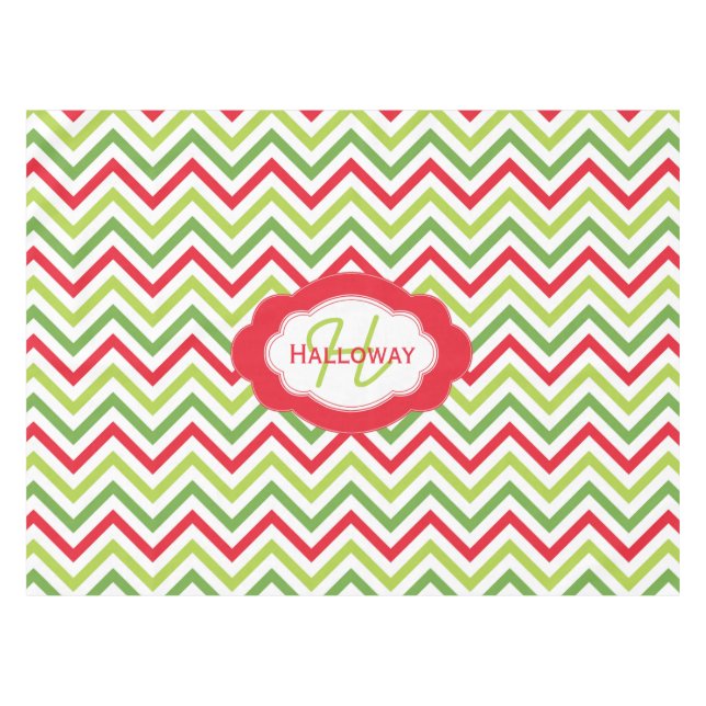 Monogram Add Name Chevron Christmas Tablecloth (Front (Horizontal))